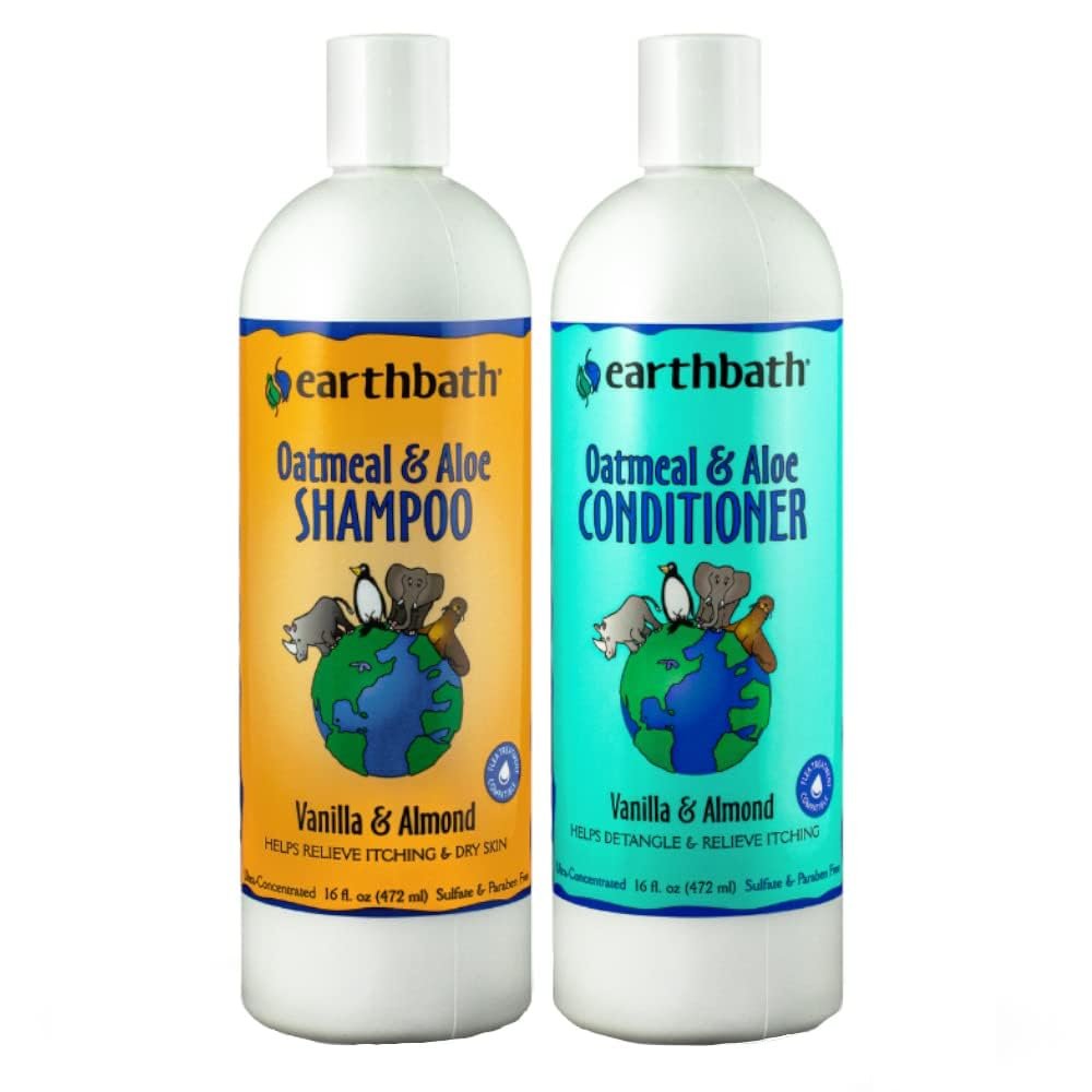 Two bottles of Earthbath Oatmeal & Aloe shampoo and conditioner
