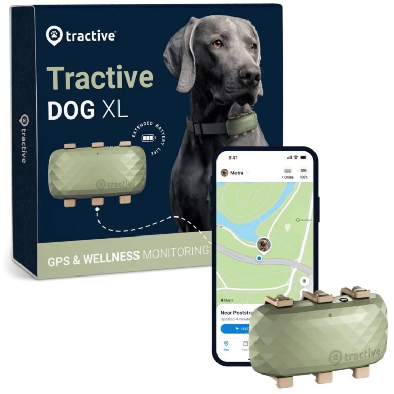 Tractive Dog XL GPS tracker with box, phone app, and device