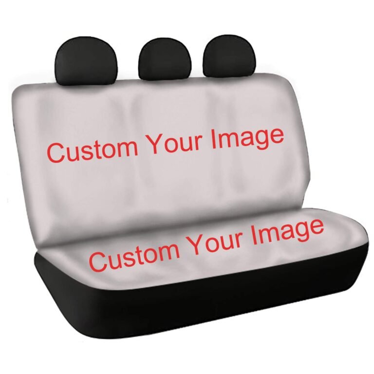 Car seat cover with "Custom Your Image" text, black headrests and base
