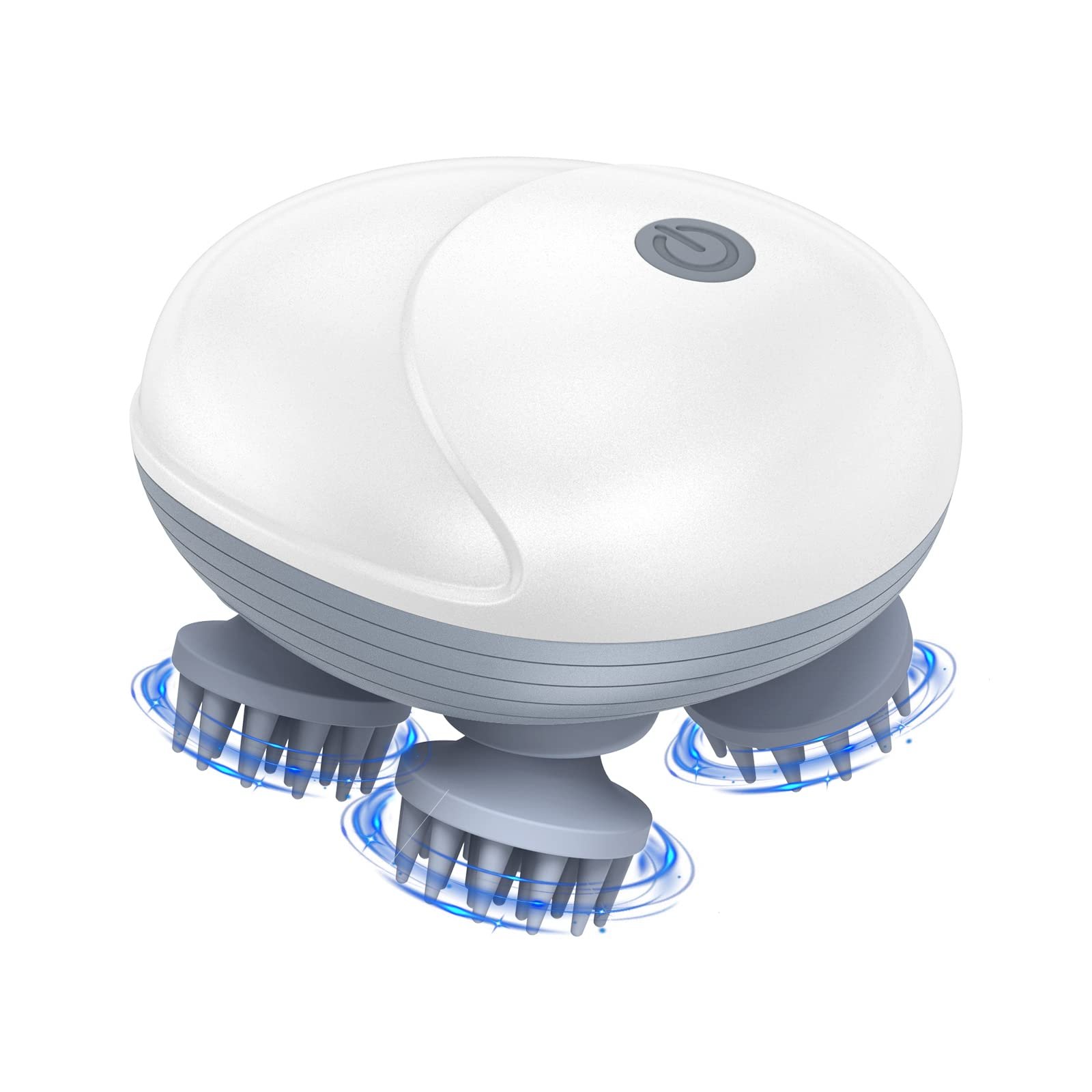 White and gray electric head massager with three rotating brush heads