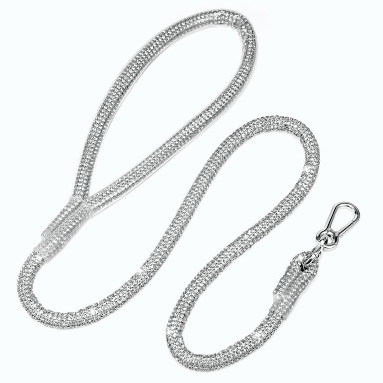 Silver rhinestone lanyard with a metal clasp on a white background