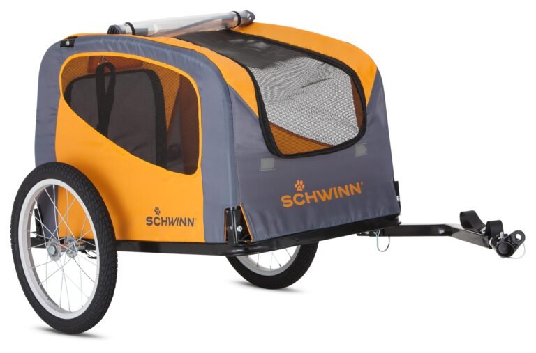 Schwinn dog bike trailer, orange and gray, with mesh windows and wheels
