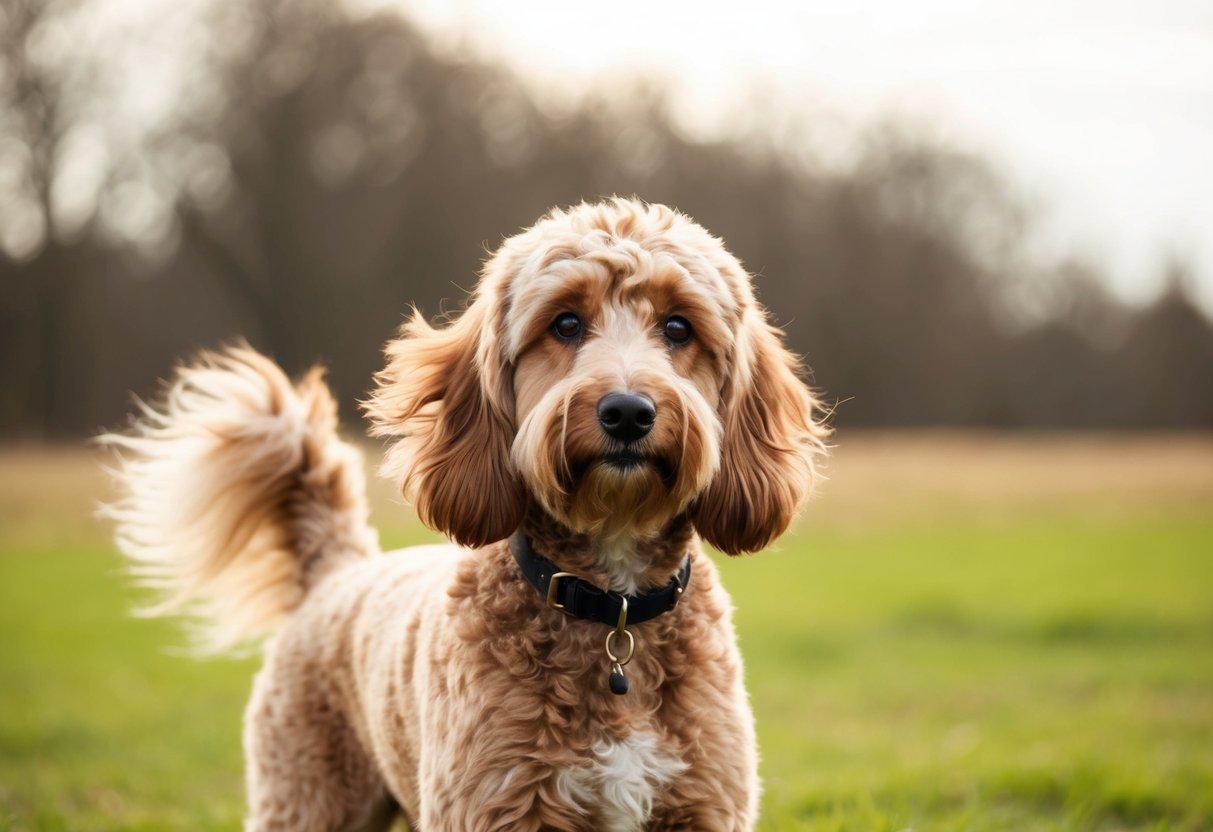 A Shepadoodle stands proudly, its fluffy coat blowing in the wind.</p><p>Its intelligent eyes gaze out, showcasing its loyal and affectionate nature