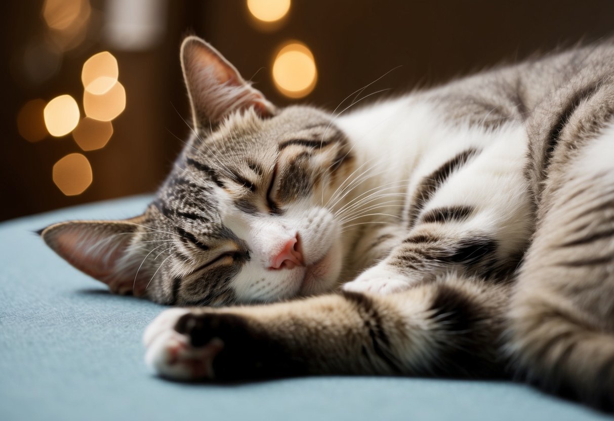 A peaceful sleeping cat twitches gently in its sleep