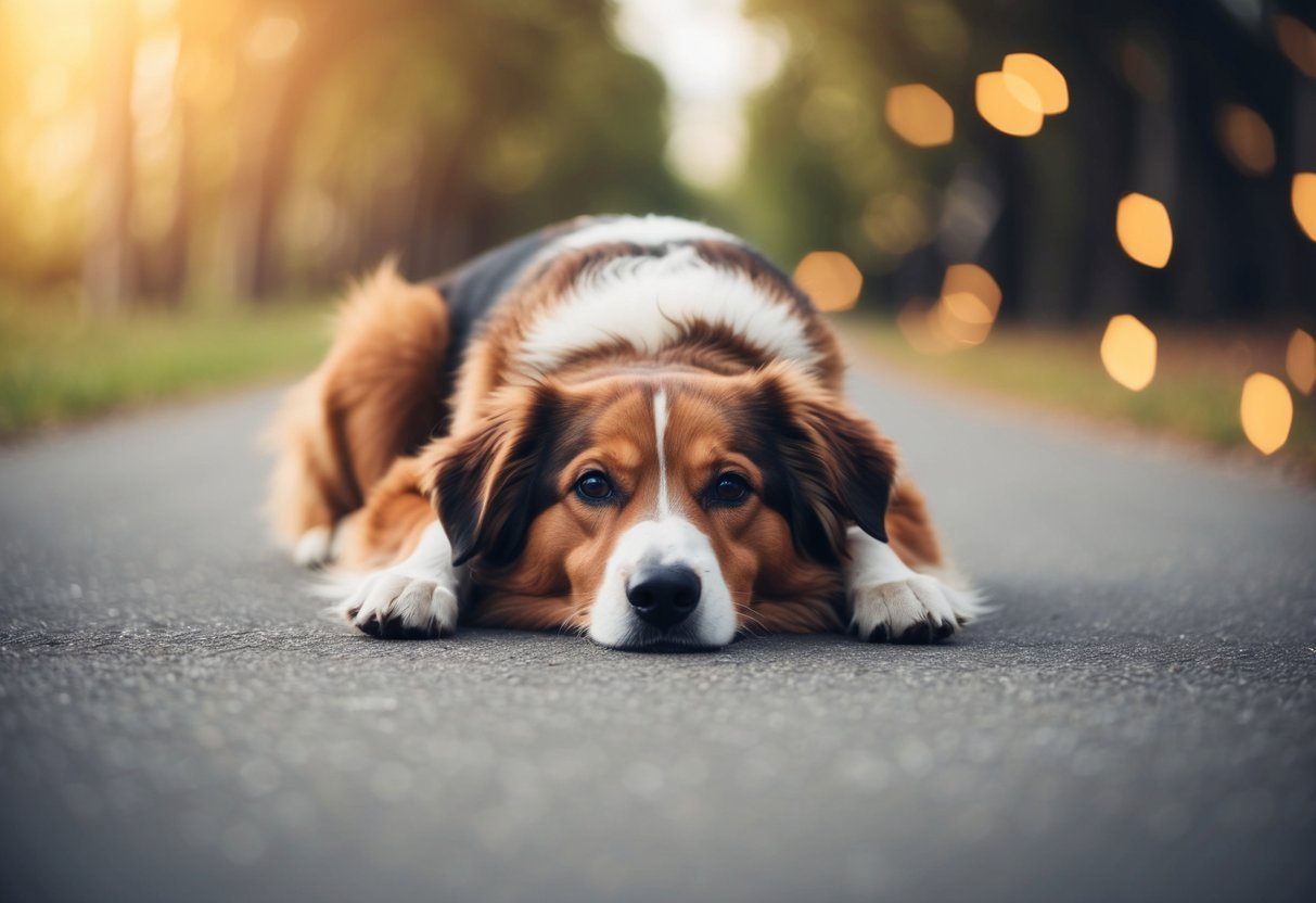 A dog circling before lying down, displaying various emotions like curiosity, contentment, and relaxation