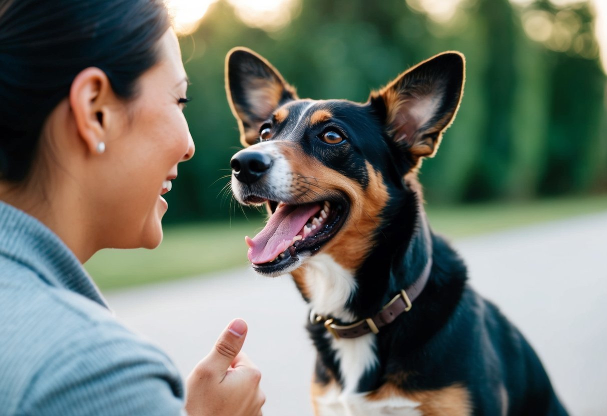A dog's ears perked up, tail wagging, as it eagerly greeted its owner, demonstrating joy and excitement