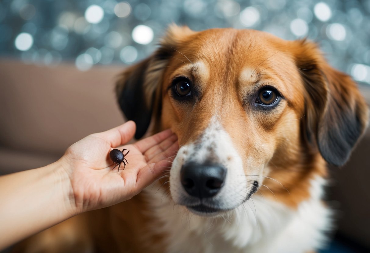 A dog with a tick hidden in its fur, showing signs of illness