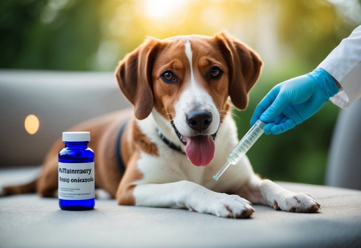 A dog with Inflammatory Bowel Disease being treated with Metronidazole, showing signs of improvement and vitality