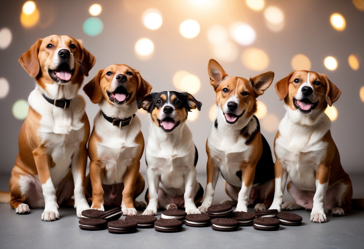 A group of dogs react to Oreos, showing symptoms of allergic reactions such as itching, swelling, and discomfort
