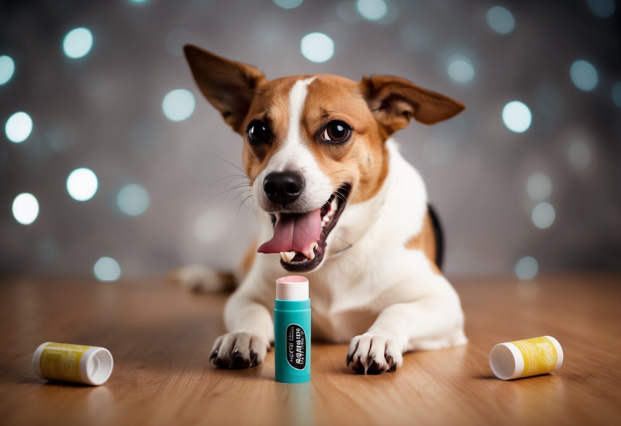 A mischievous dog snatches a tube of chapstick and devours it, causing a comical series of unexpected reactions